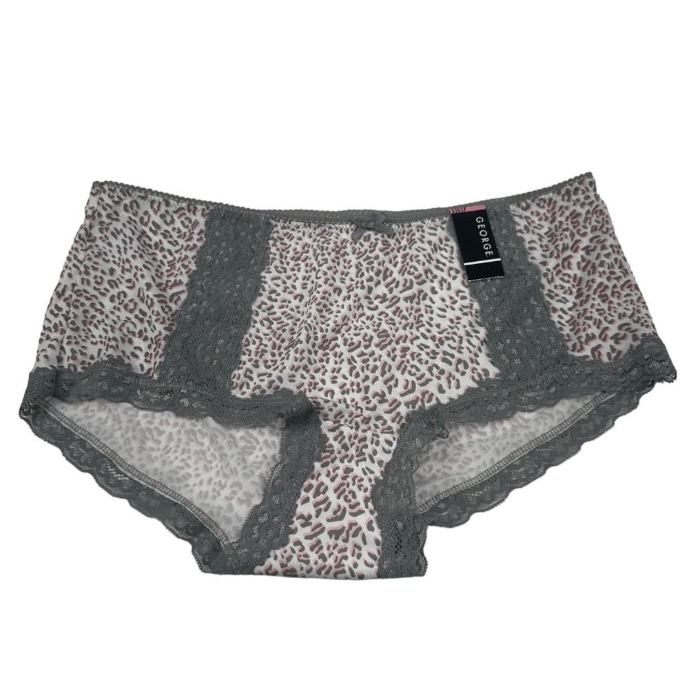 George Women's Size 7 Large Panty Bikini Lace Leg Openings Animal Print New